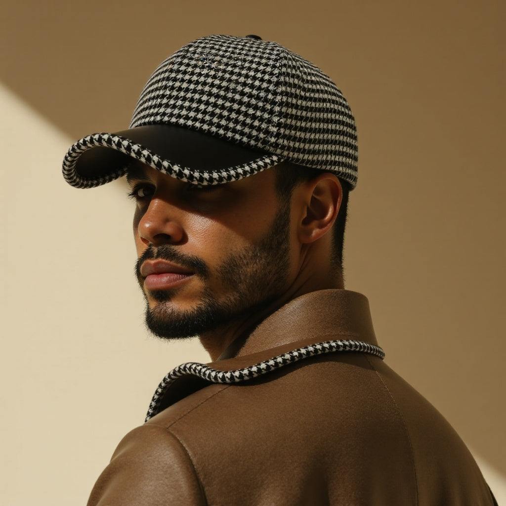 Harlow™ | Houndstooth Leather Cap