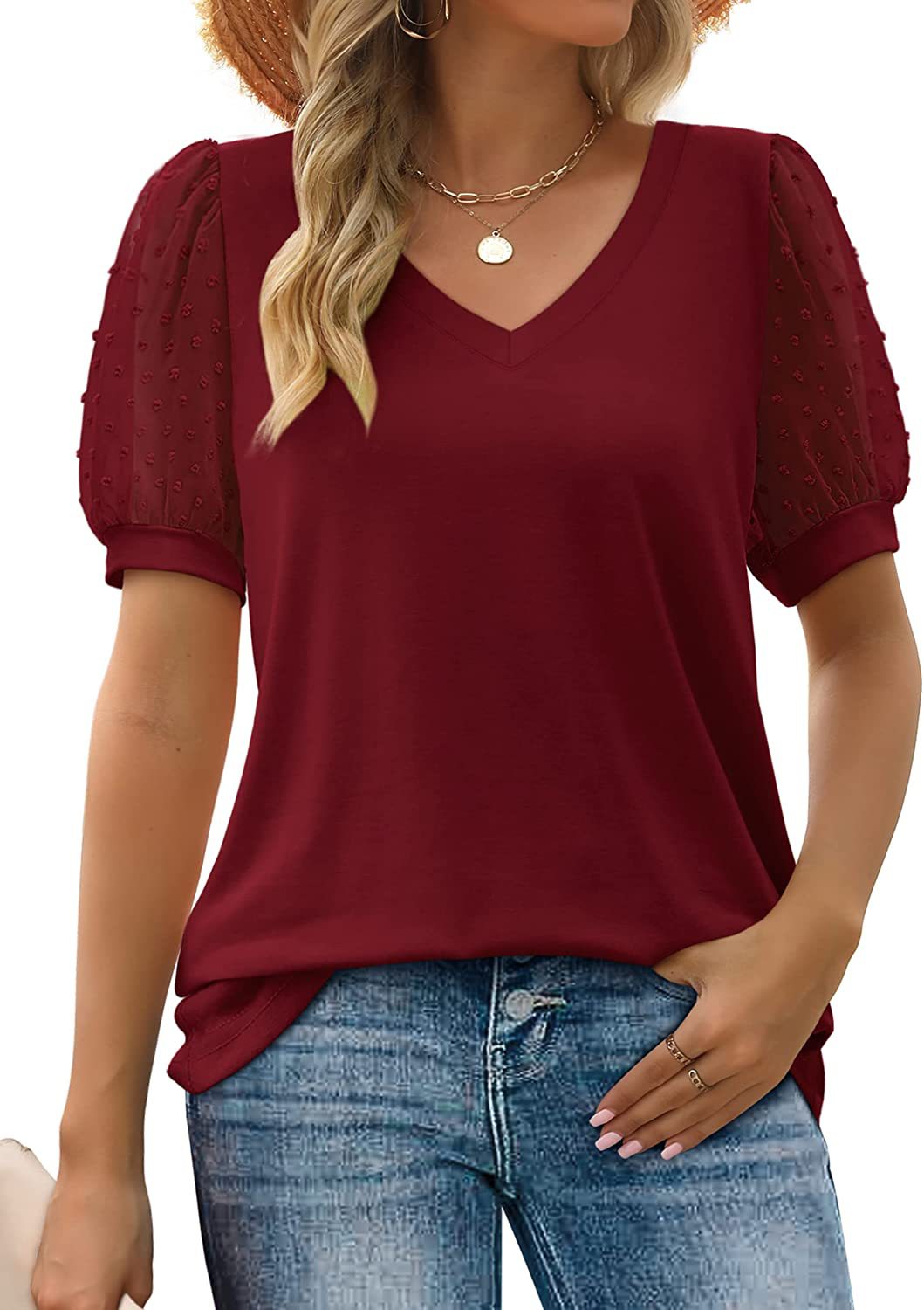 Arden™ | Textured Sleeve V-Neck Top