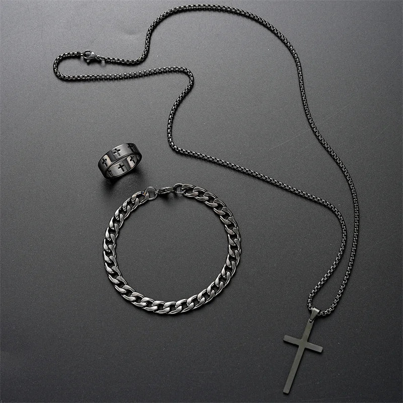 Harlow™ | Steel Cross Pendant Set