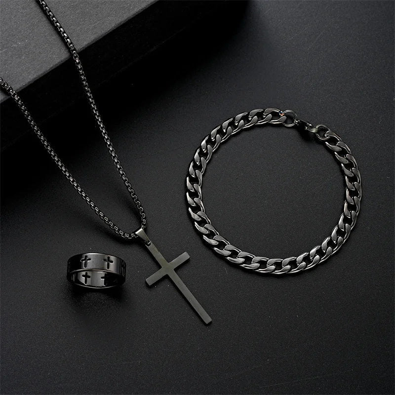 Harlow™ | Steel Cross Pendant Set